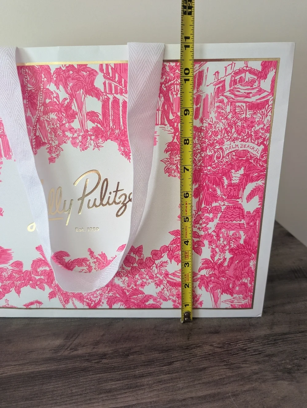 NEW LILLY PULITZER WOMENS PALM BEACH PINK WHITE CARDSTOCK  TOTE SHOPPING BAG